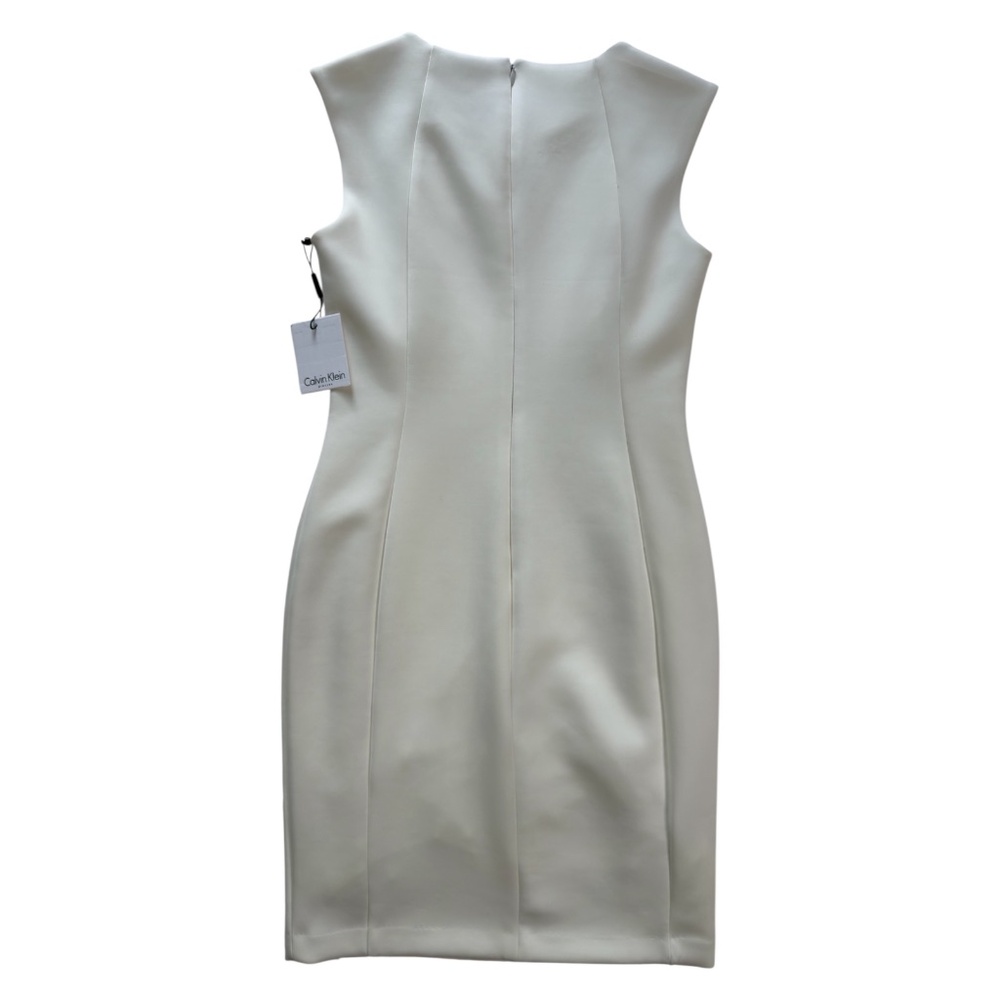 NWT Calvin Klein Cream Sleeveless Sheath Dress Gold Chain Office Bride Evening 8 - Picture 3 of 9